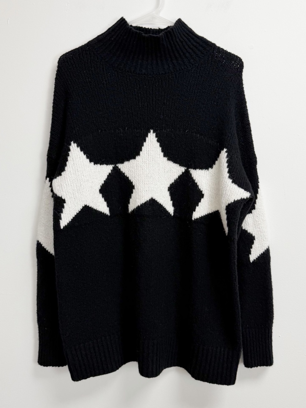 Lou & Grey Sweater Womens Small Black White Star Mock Neck Pullover Knit